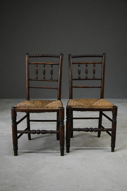 Pair Rustic Country Style Spindle Back Chairs - Kernow Furniture