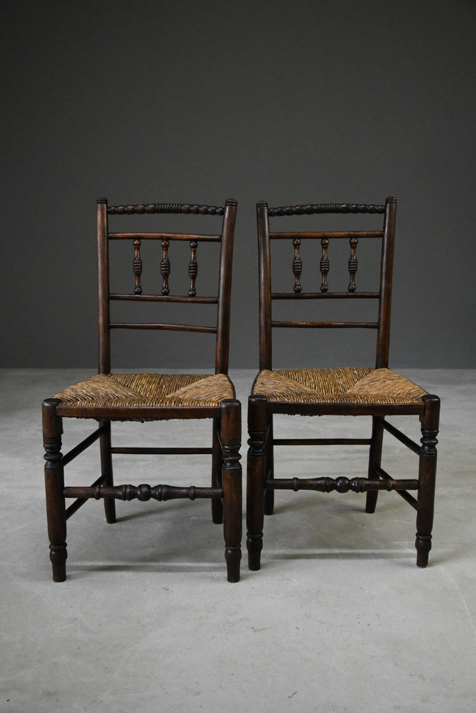 Pair Rustic Country Style Spindle Back Chairs - Kernow Furniture