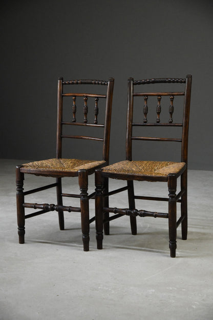 Pair Rustic Country Style Spindle Back Chairs - Kernow Furniture