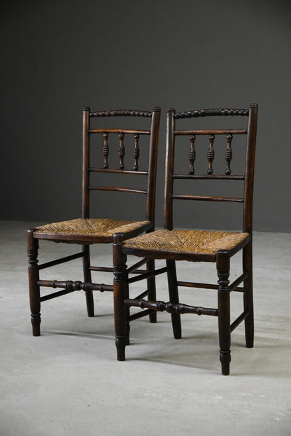 Pair Rustic Country Style Spindle Back Chairs - Kernow Furniture