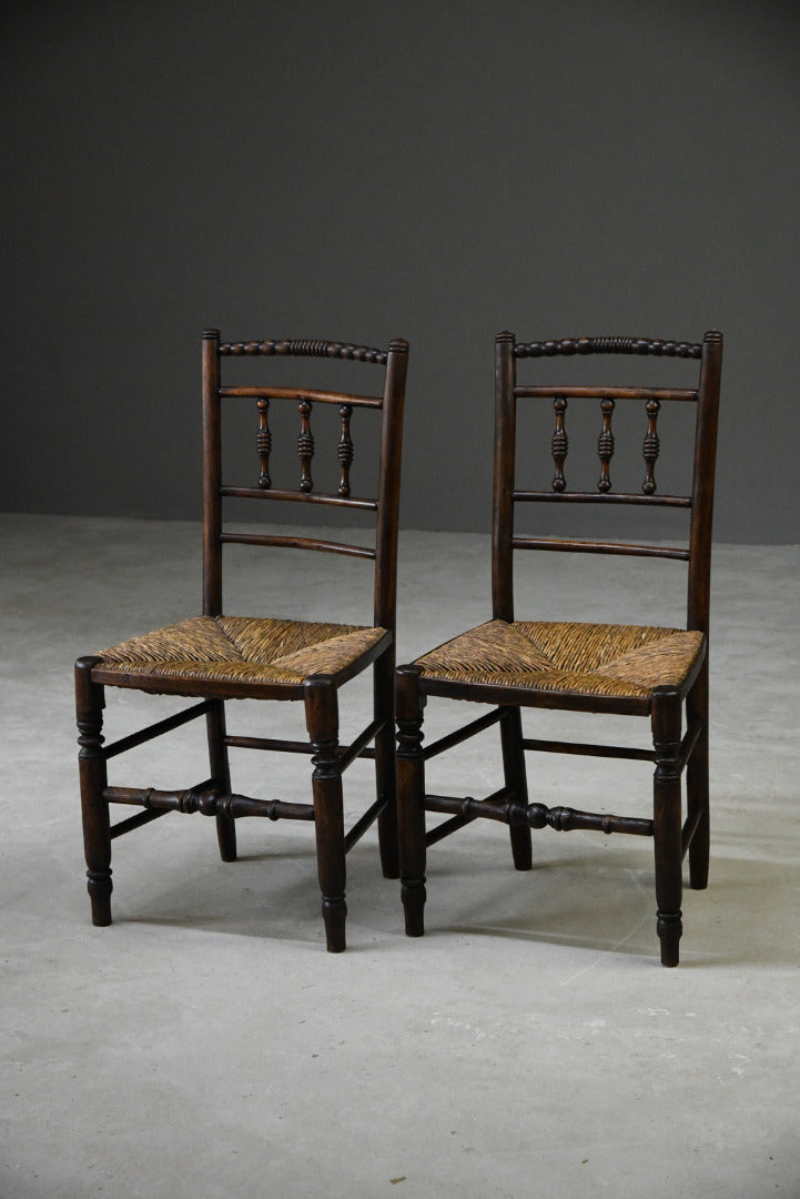 Pair Rustic Country Style Spindle Back Chairs - Kernow Furniture