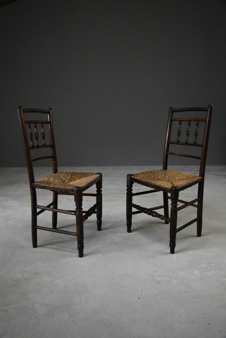 Pair Rustic Country Style Spindle Back Chairs - Kernow Furniture