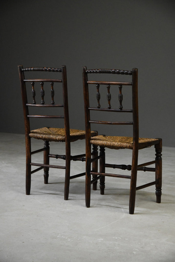 Pair Rustic Country Style Spindle Back Chairs - Kernow Furniture