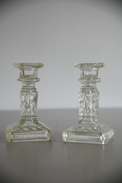 Pair Vintage Glass Candlesticks - Kernow Furniture