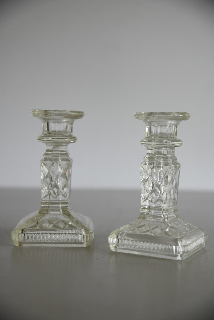 Pair Vintage Glass Candlesticks - Kernow Furniture