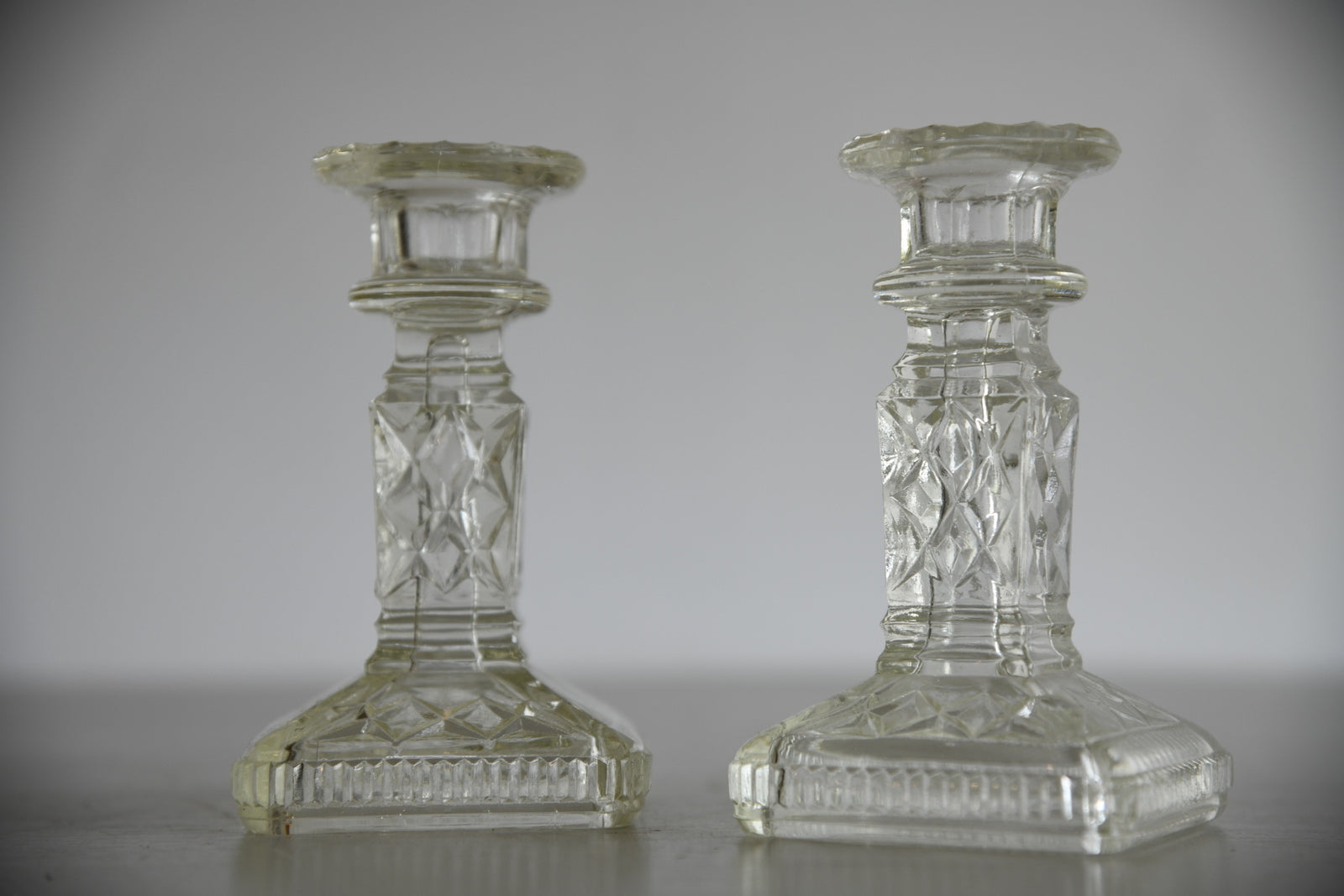 Pair Vintage Glass Candlesticks - Kernow Furniture