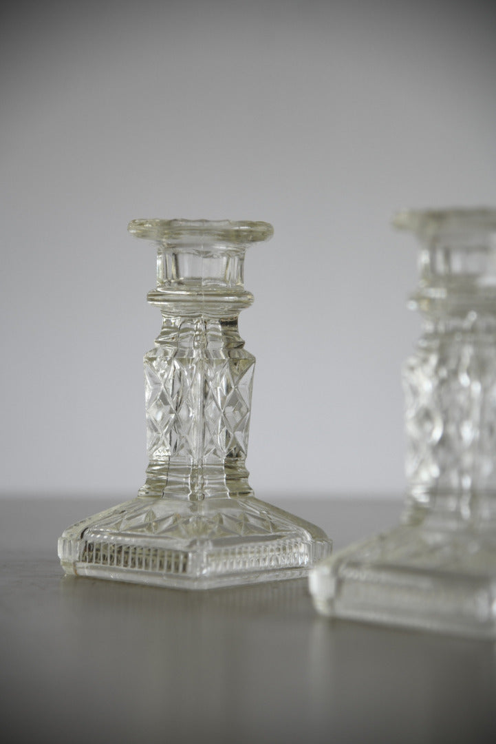 Pair Vintage Glass Candlesticks - Kernow Furniture