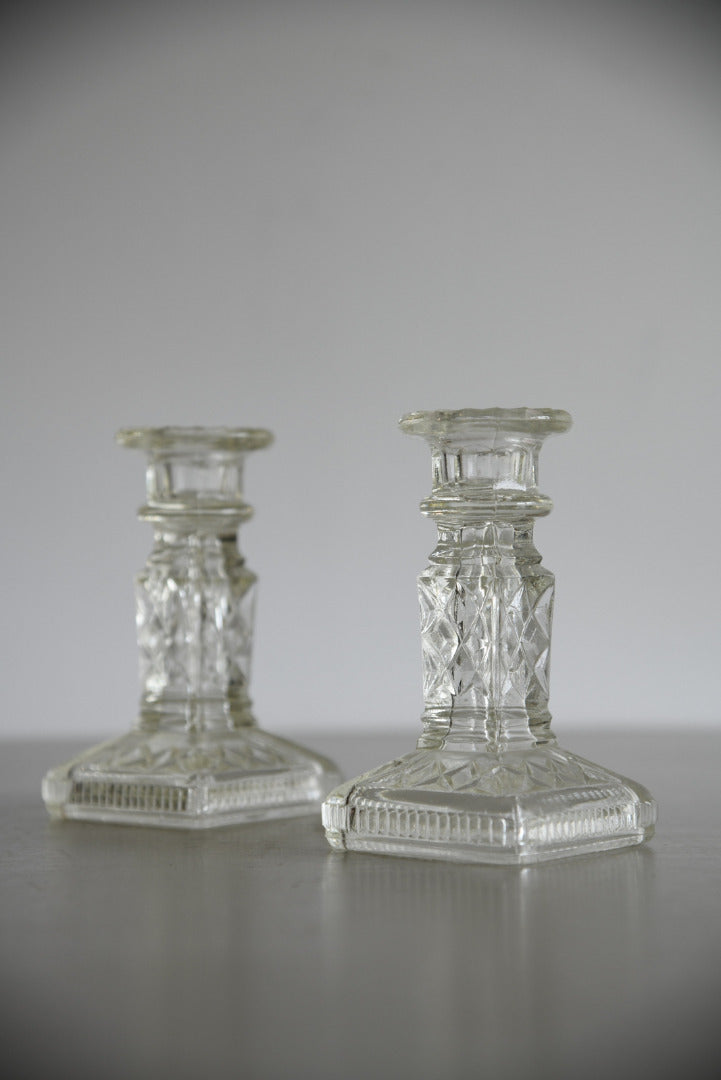 Pair Vintage Glass Candlesticks - Kernow Furniture