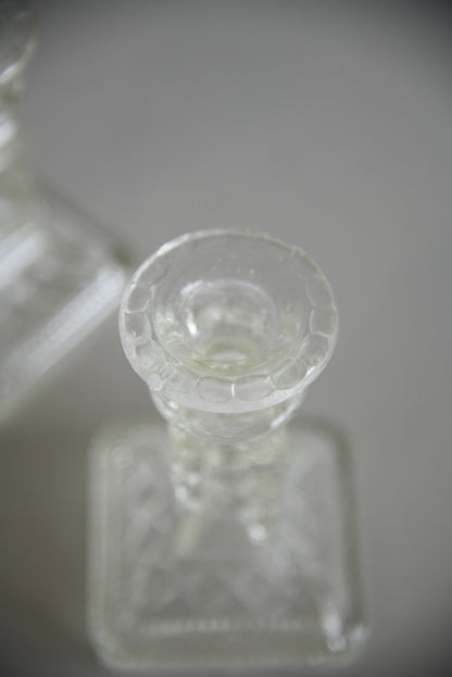 Pair Vintage Glass Candlesticks - Kernow Furniture