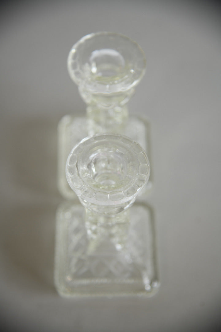 Pair Vintage Glass Candlesticks - Kernow Furniture