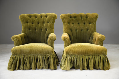 Pair Green Button Back Armchairs - Kernow Furniture