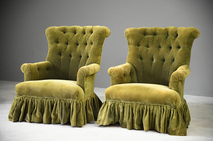 Pair Green Button Back Armchairs - Kernow Furniture