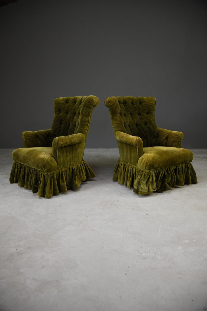 Pair Green Button Back Armchairs - Kernow Furniture