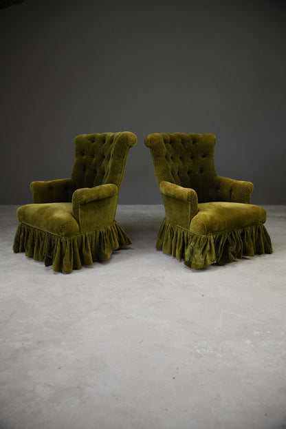 Pair Green Button Back Armchairs - Kernow Furniture