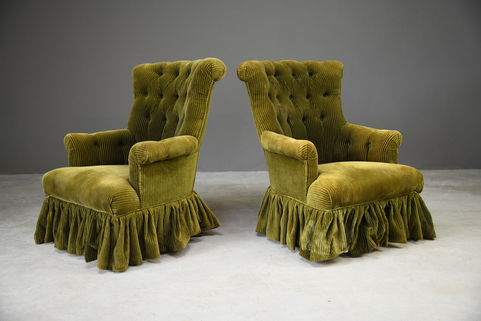 Pair Green Button Back Armchairs - Kernow Furniture