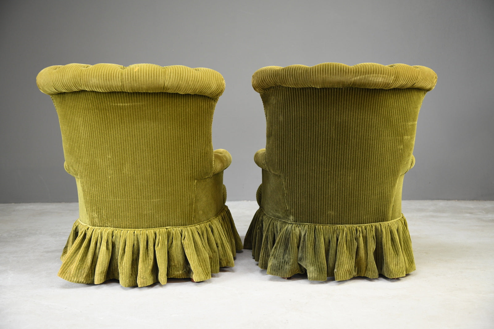 Pair Green Button Back Armchairs - Kernow Furniture