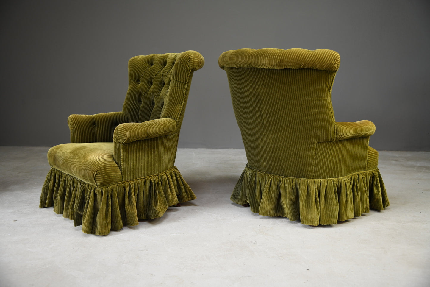 Pair Green Button Back Armchairs - Kernow Furniture