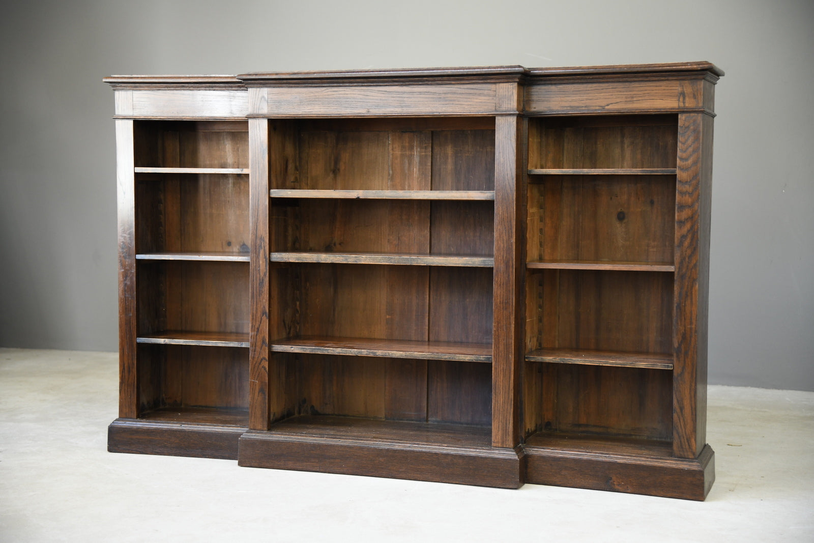 Antique Oak Breakfront Bookcase - Kernow Furniture