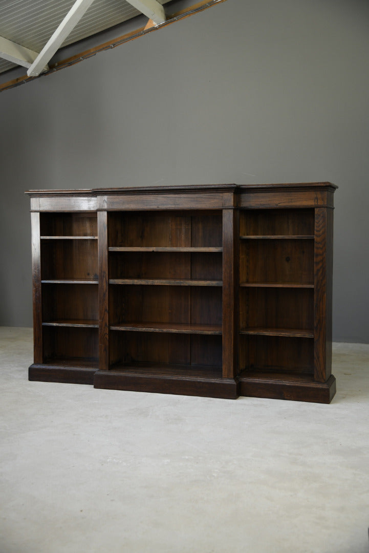 Antique Oak Breakfront Bookcase - Kernow Furniture