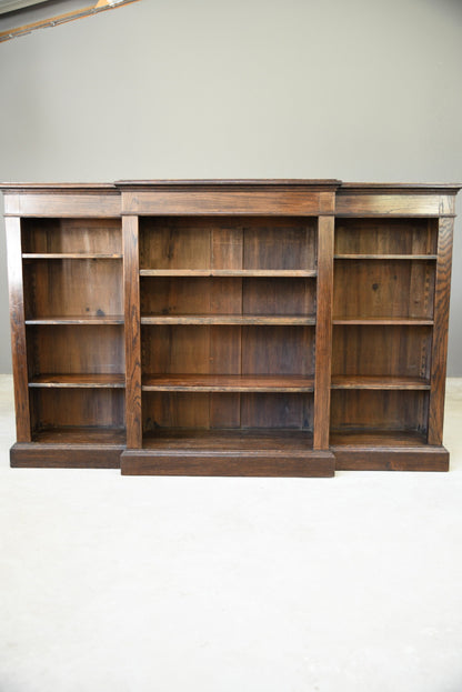Antique Oak Breakfront Bookcase - Kernow Furniture