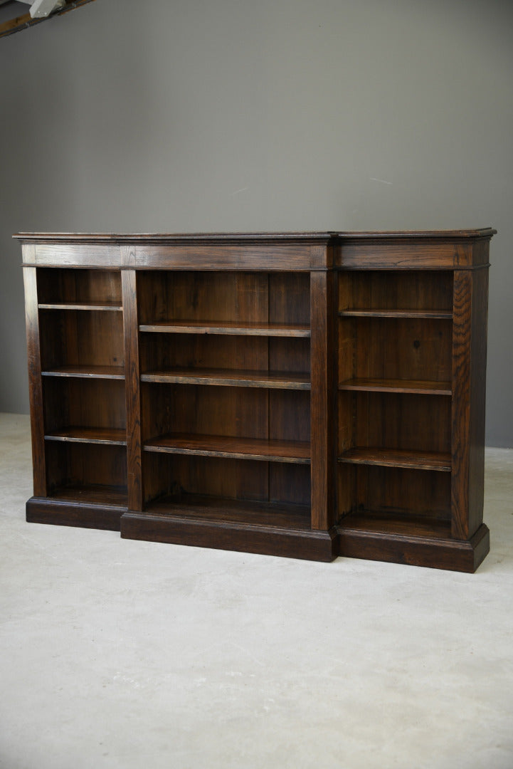 Antique Oak Breakfront Bookcase - Kernow Furniture