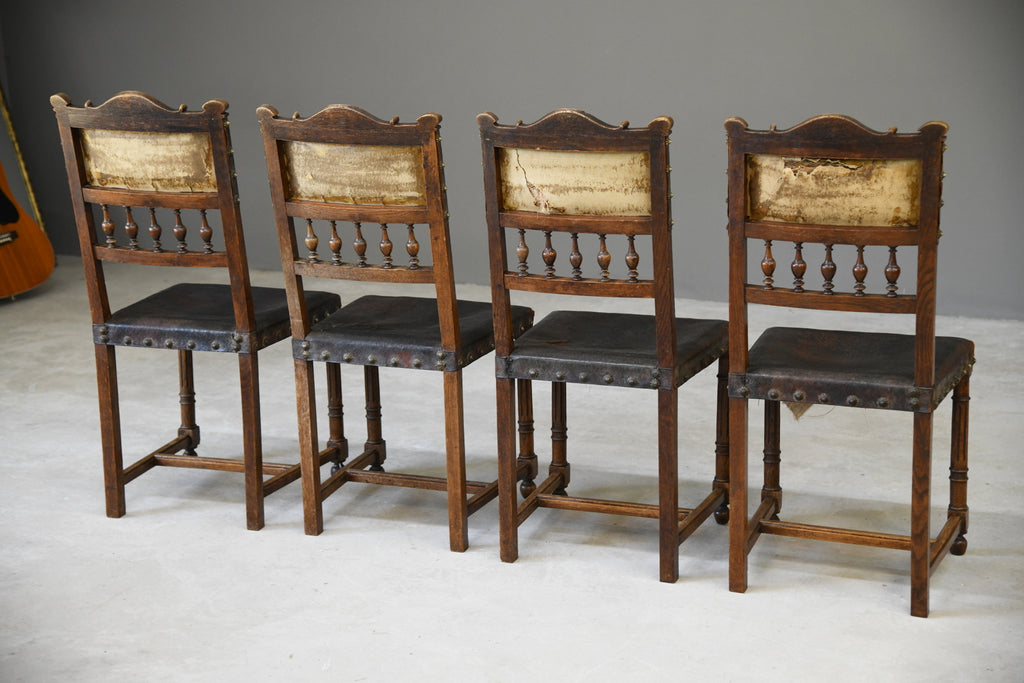 4 French Leather Dining Chairs - Kernow Furniture