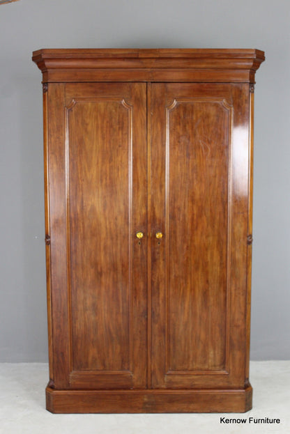 Large Victorian Figured Mahogany Double Wardrobe - Kernow Furniture