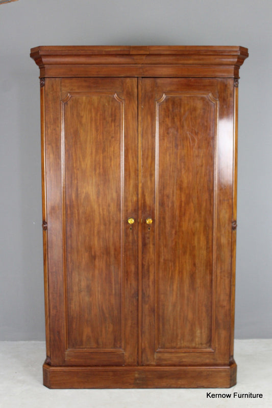 Large Victorian Figured Mahogany Double Wardrobe - Kernow Furniture