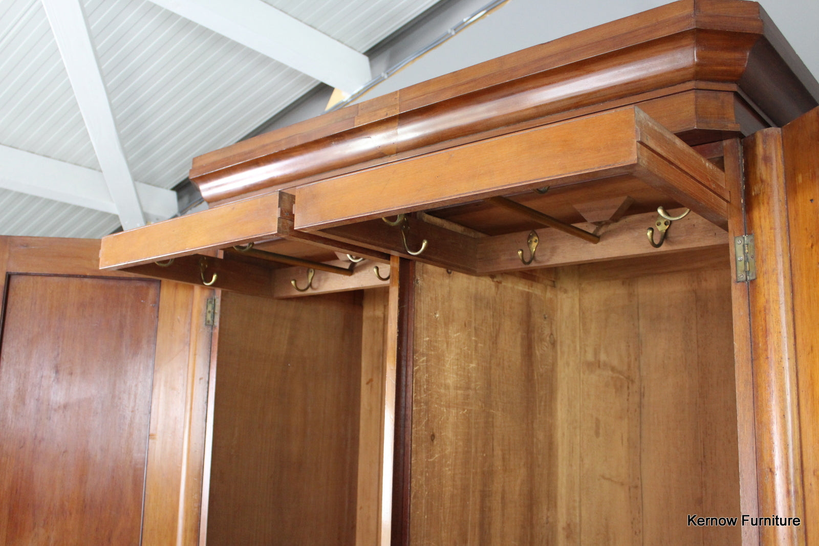 Large Victorian Figured Mahogany Double Wardrobe - Kernow Furniture