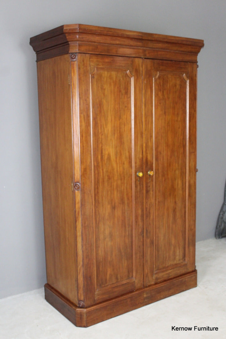 Large Victorian Figured Mahogany Double Wardrobe - Kernow Furniture