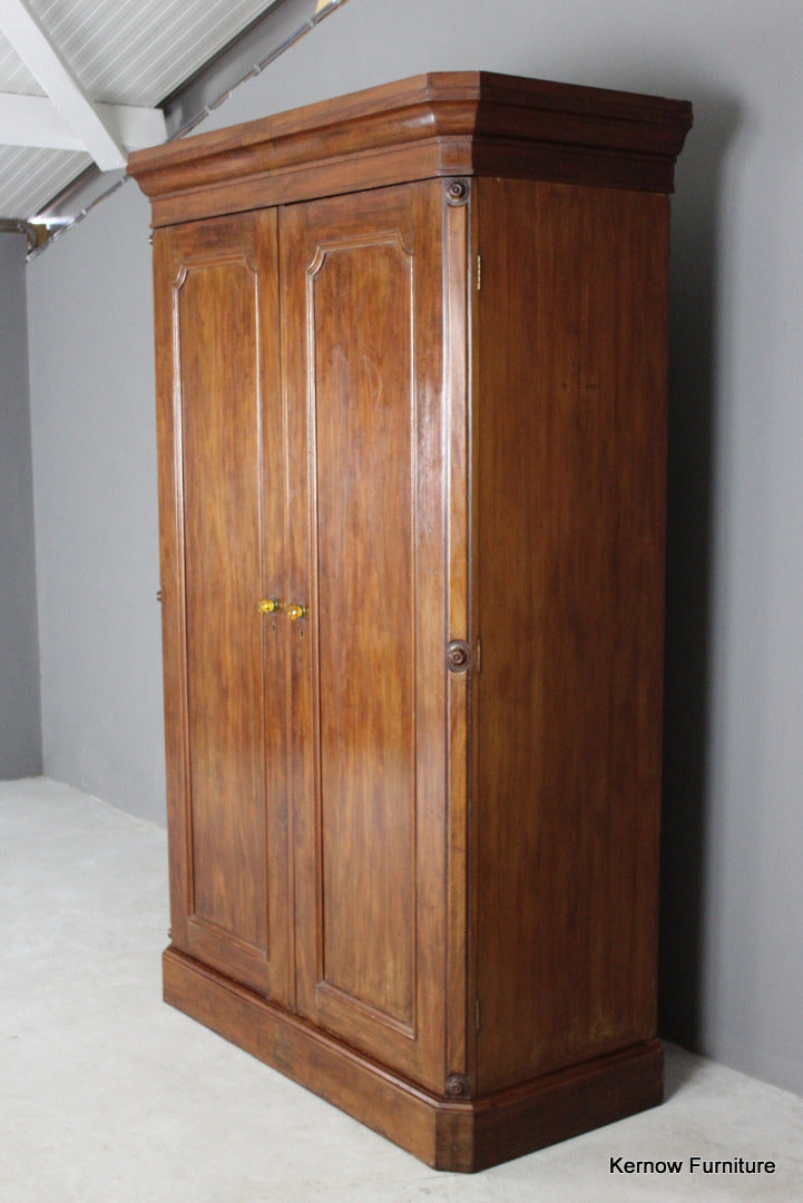 Large Victorian Figured Mahogany Double Wardrobe - Kernow Furniture