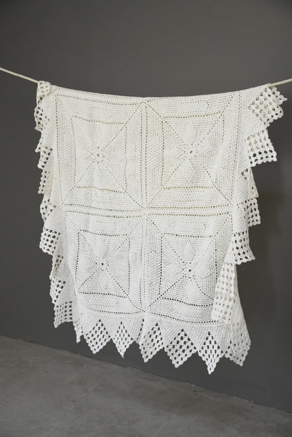 Vintage White Cotton Crochet Bedspread - Kernow Furniture