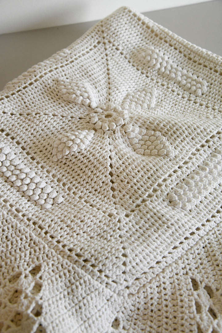 Vintage White Cotton Crochet Bedspread - Kernow Furniture