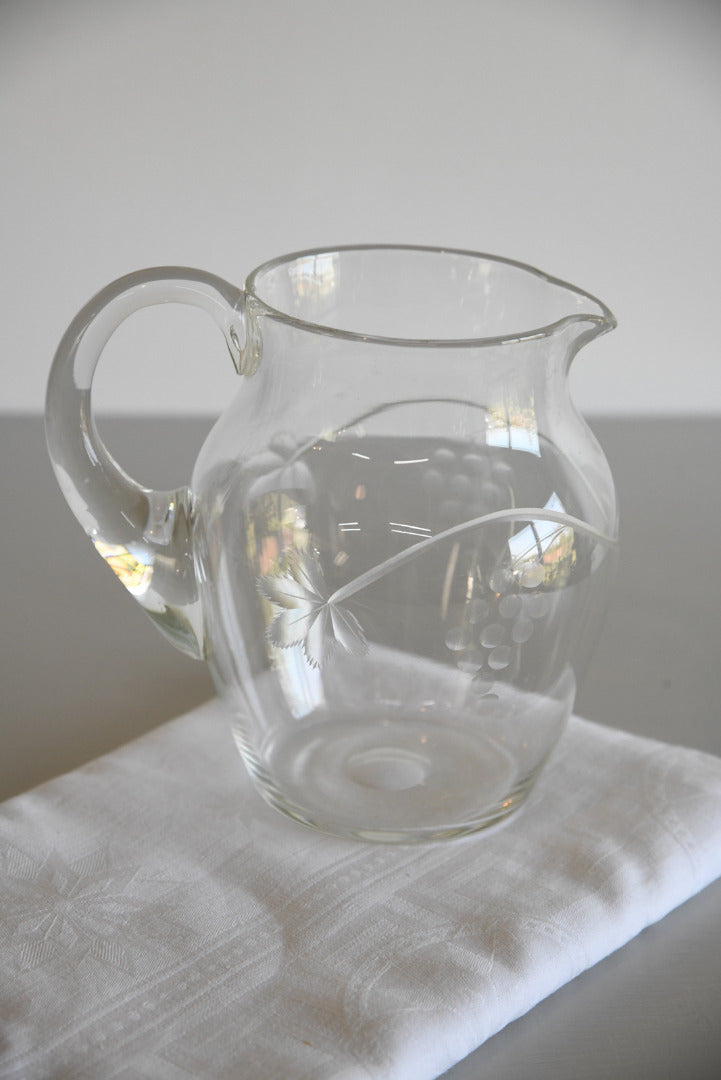 Vintage Etched Glass Jug - Kernow Furniture