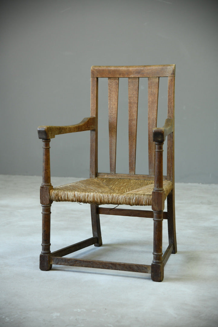 Arts & Crafts Oak & Rush Chair - Kernow Furniture