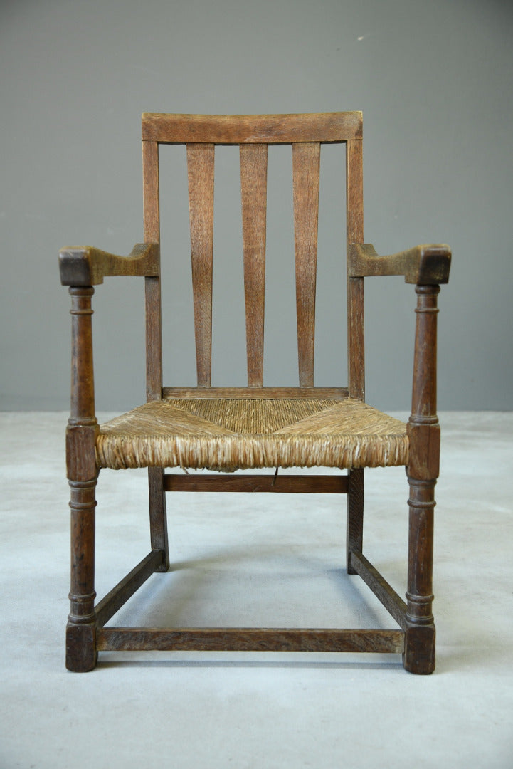 Arts & Crafts Oak & Rush Chair - Kernow Furniture