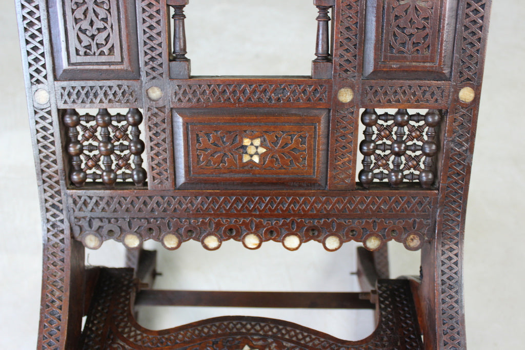 Moorish Carved Teak & Inlaid Rocking Chair - Kernow Furniture