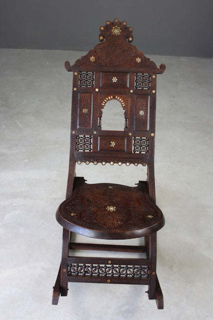 Moorish Carved Teak & Inlaid Rocking Chair - Kernow Furniture