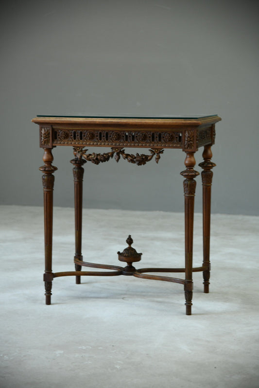 Antique French Walnut & Marble Side Table - Kernow Furniture