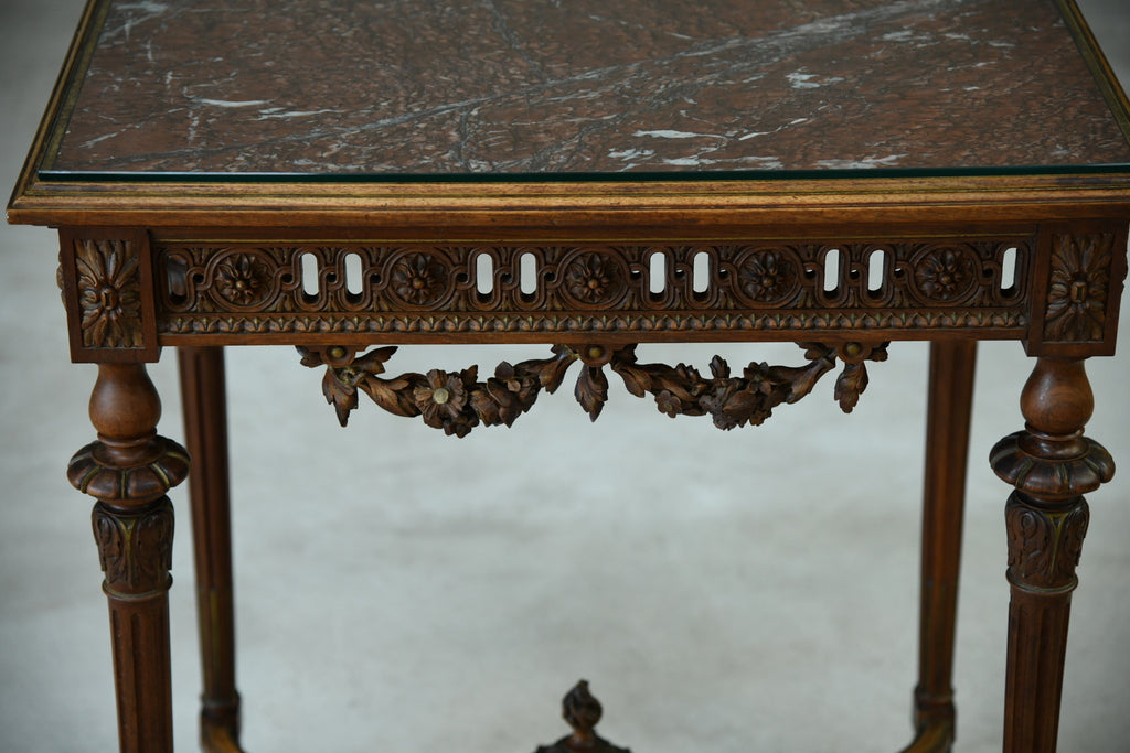 Antique French Walnut & Marble Side Table - Kernow Furniture