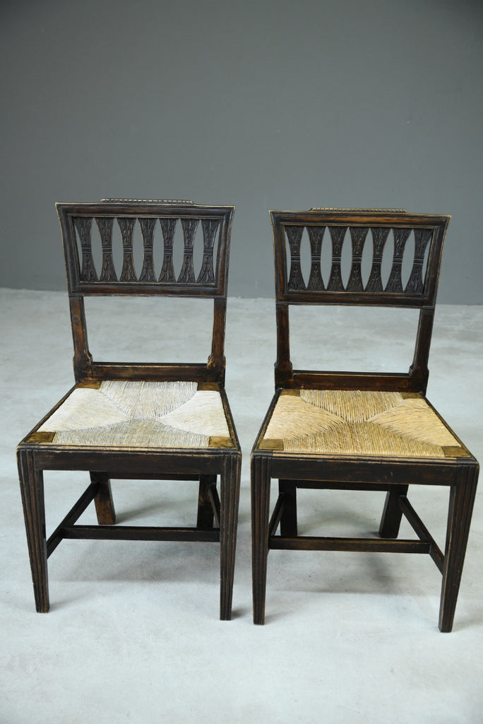 Pair Stained Fruit Wood Rush Kitchen Chairs - Kernow Furniture