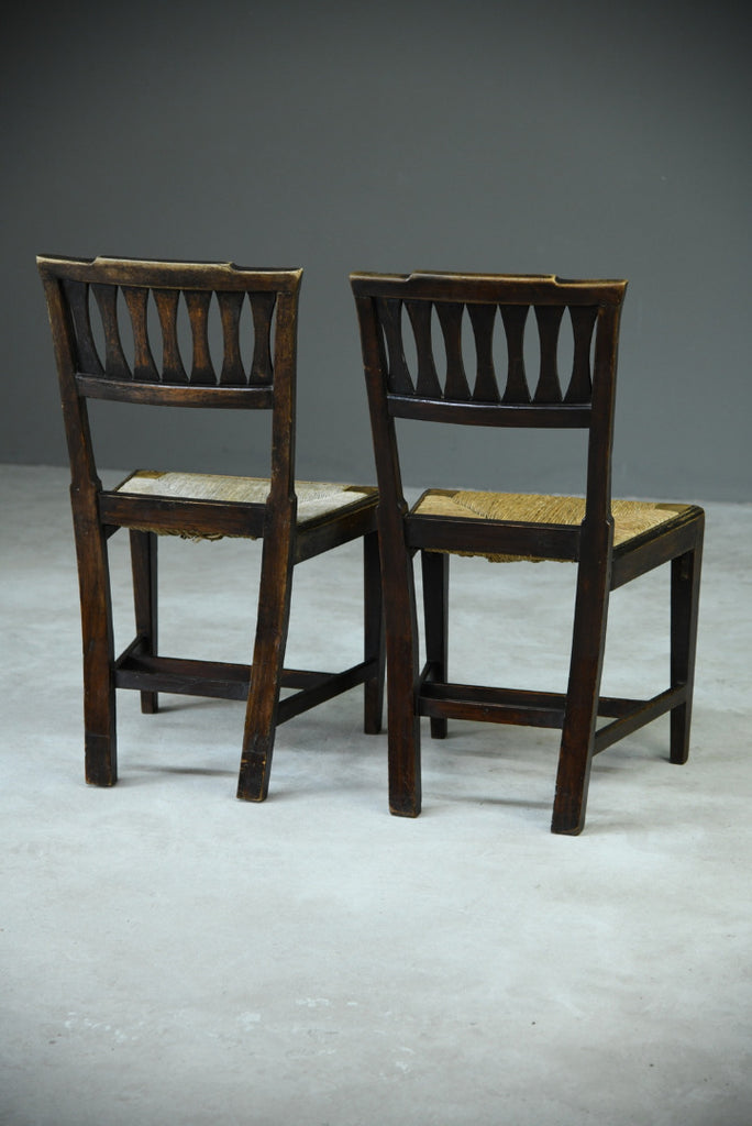 Pair Stained Fruit Wood Rush Kitchen Chairs - Kernow Furniture
