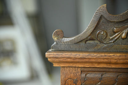 Pair Victorian Carved Oak Gothic Revival Hall Chairs - Kernow Furniture