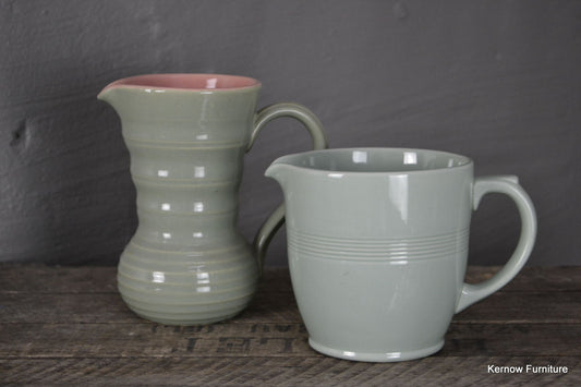 Pair Vintage Green Jugs Lovatts Woods Ware - Kernow Furniture