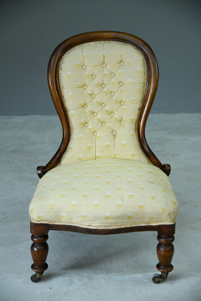 Antique Yellow Upholstered Victorian Mahogany Nursing Easy Side Chair - Kernow Furniture