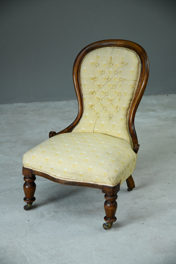 Antique Yellow Upholstered Victorian Mahogany Nursing Easy Side Chair - Kernow Furniture