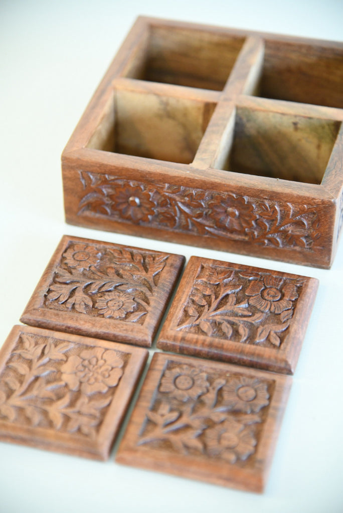 Eastern Carved Wooden Box & Coaster Set - Kernow Furniture