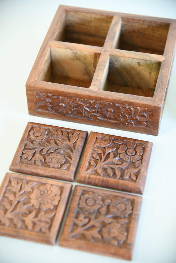 Eastern Carved Wooden Box & Coaster Set - Kernow Furniture