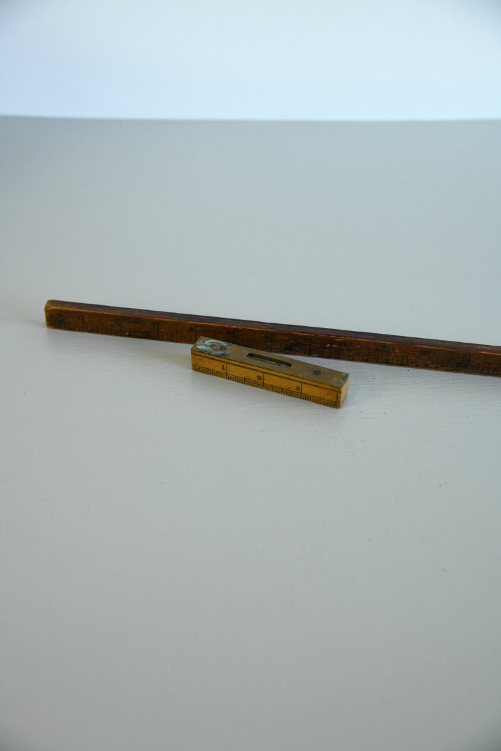 Vintage Wooden Rule & Mini Spirit Level - Kernow Furniture