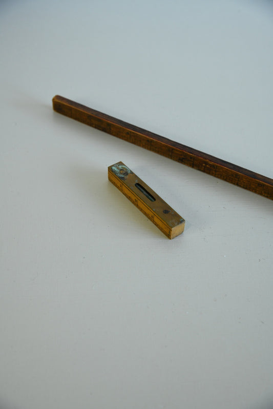 Vintage Wooden Rule & Mini Spirit Level - Kernow Furniture